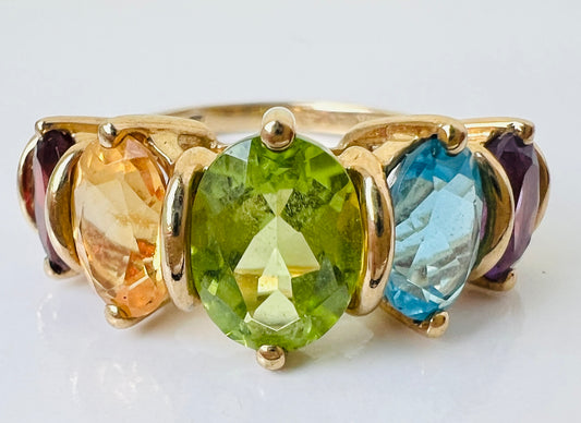 Vintage 9ct Gold Multi-Gemstone Ring