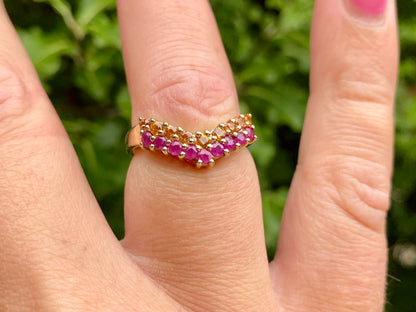 9ct Gold Ruby & Citrine Wishbone/Chevron Ring
