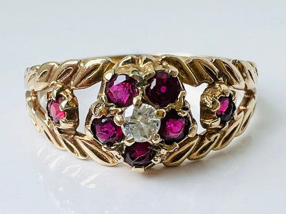 Vintage 9ct Gold Ruby & Diamond Ring