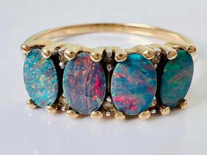 9ct Gold Opal Doublet & Diamond Ring
