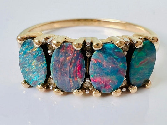 9ct Gold Opal Doublet & Diamond Ring