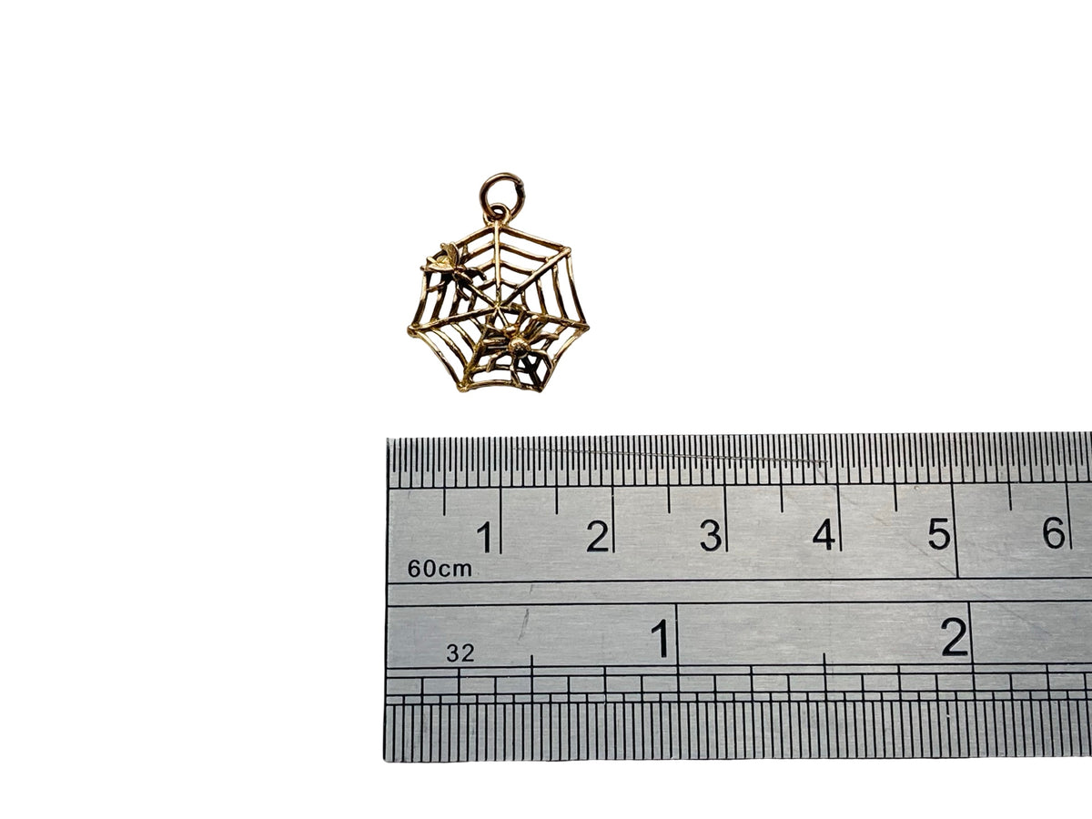 Vintage 9ct Gold Spider Web Pendant Or Charm