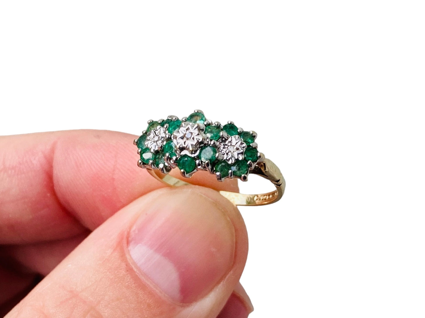 Vintage 9ct Gold Emerald & Diamond Ring