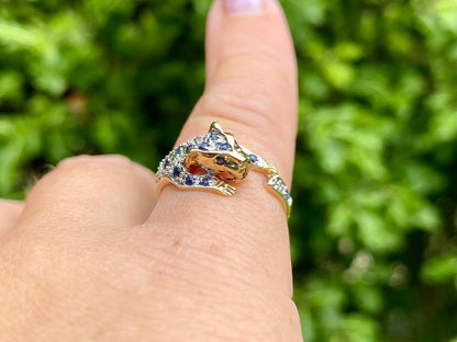 9ct Gold Sapphire & Diamond Panther Ring