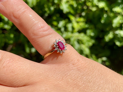 Vintage 9ct Gold Ruby & Diamond Ring