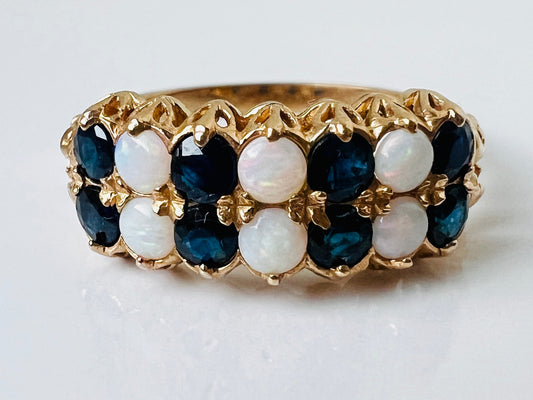 Vintage 9ct Gold Opal & Sapphire Ring