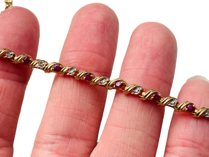 9ct Gold Ruby & Diamond Bracelet
