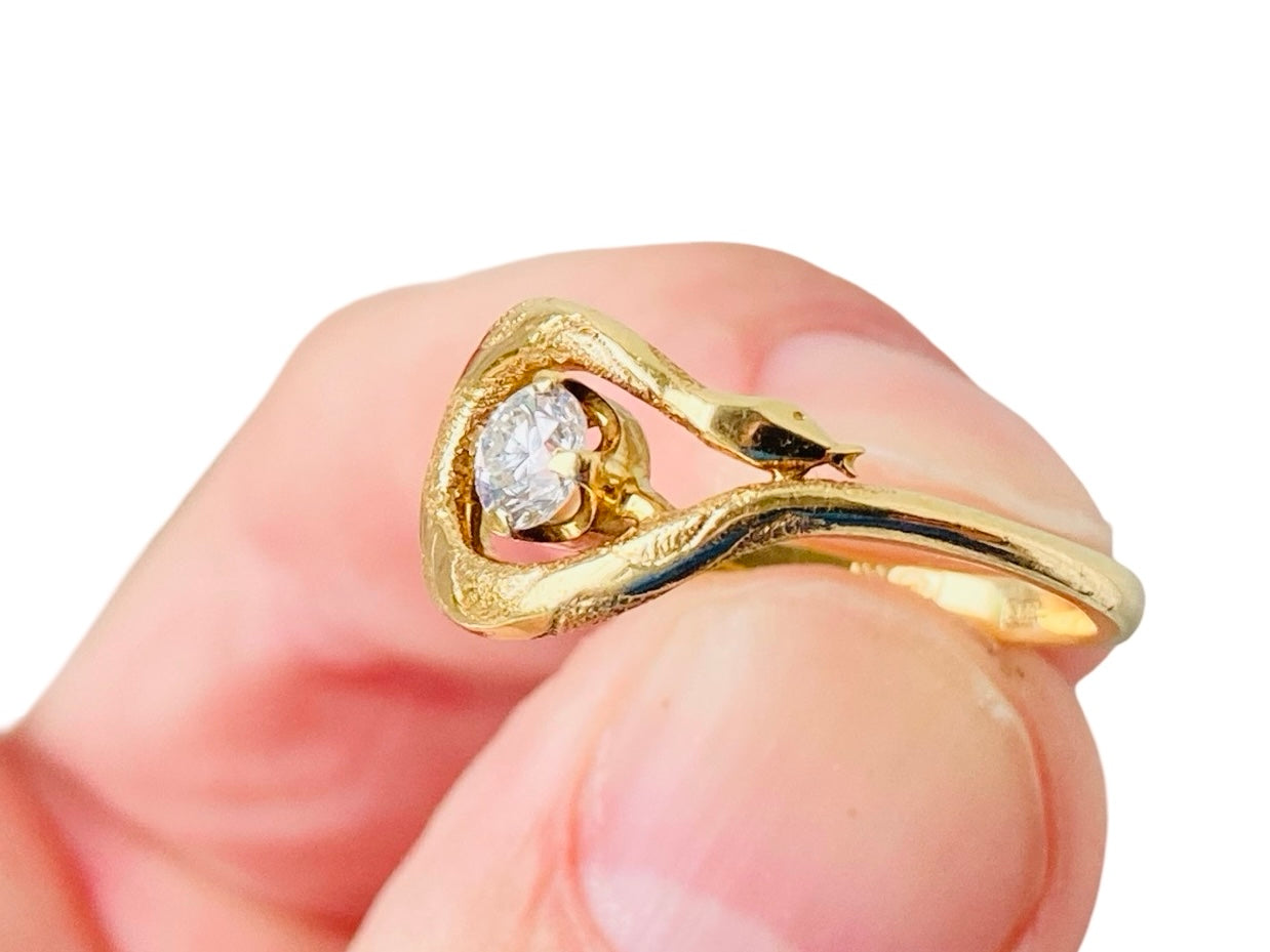 Vintage 18ct Gold Diamond Snake Ring