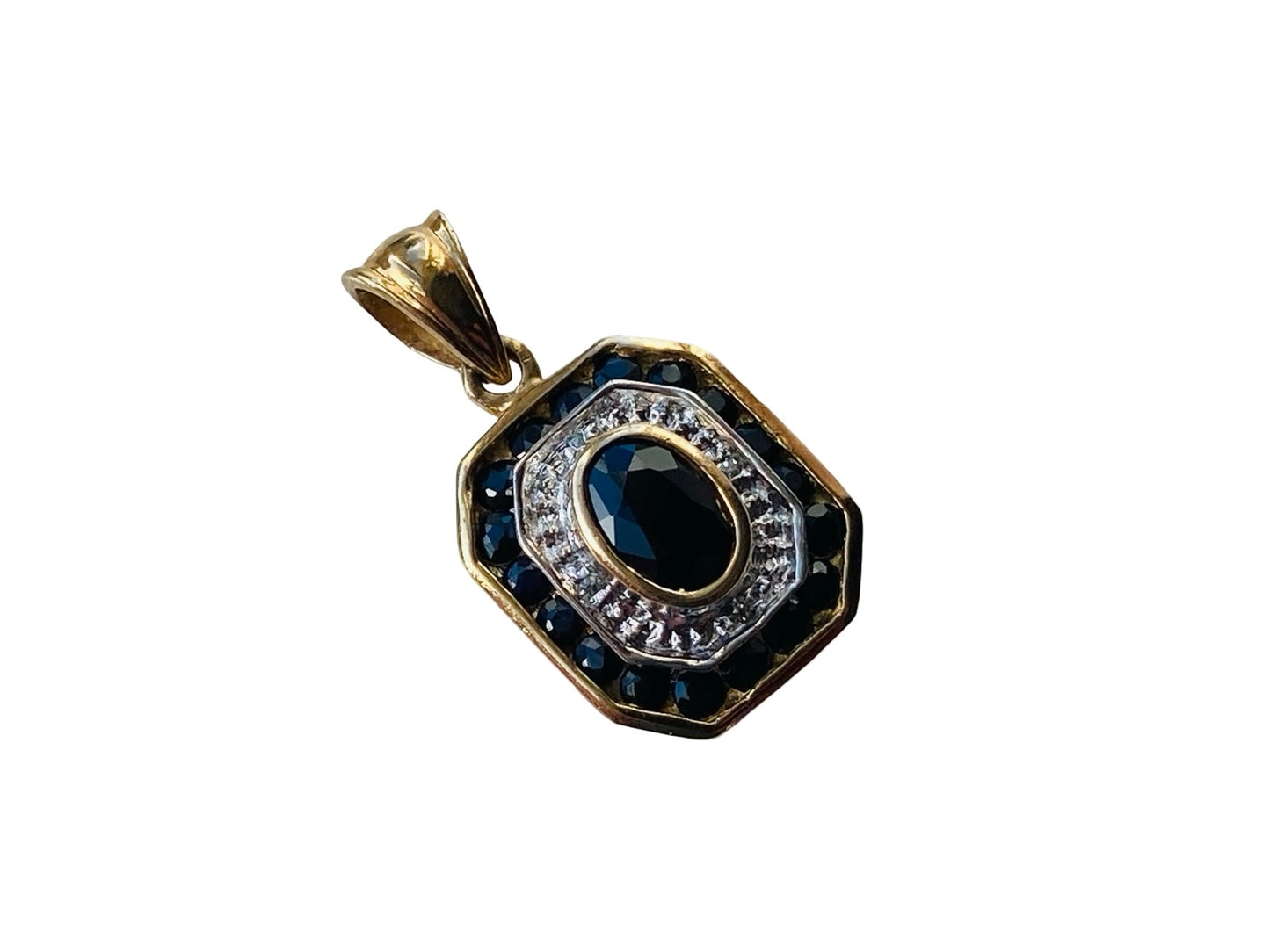 9ct Gold Sapphire & Diamond Pendant