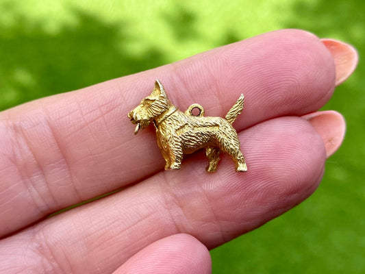 Vintage 9ct Gold Scottie Dog Moving Tongue Pendant or Charm