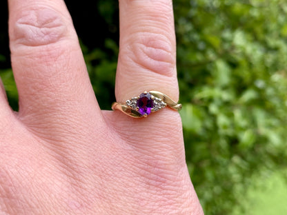 9ct Gold Amethyst & Diamond Ring