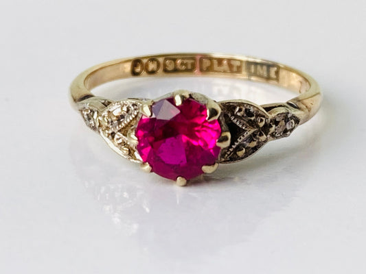 Antique 9ct Gold Pink Ruby Ring