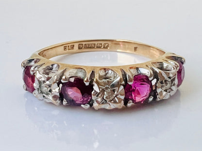 Vintage 9ct Gold Ruby & Diamond Ring