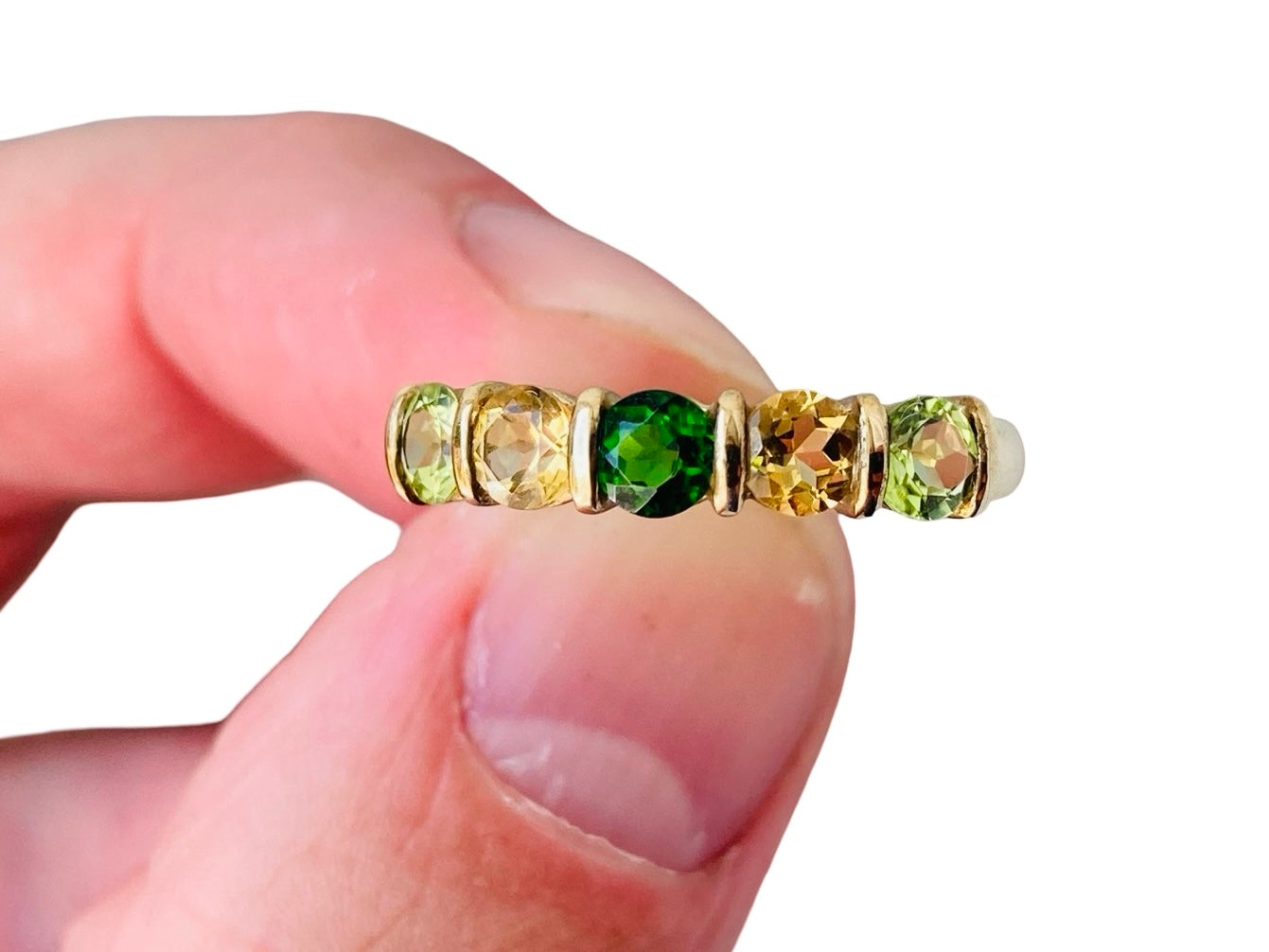 9ct Gold Peridot, Citrine & Diopside Ring