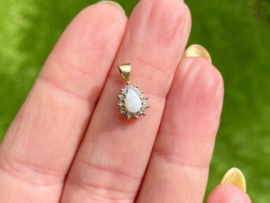 9ct Gold Opal & Diamond Pendant