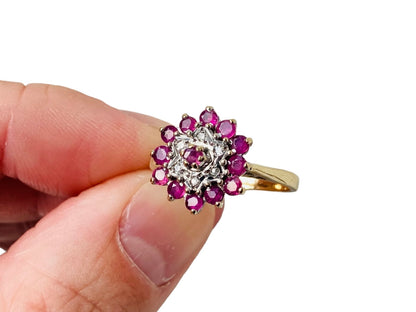 Vintage 9ct Gold Ruby & Diamond Ring