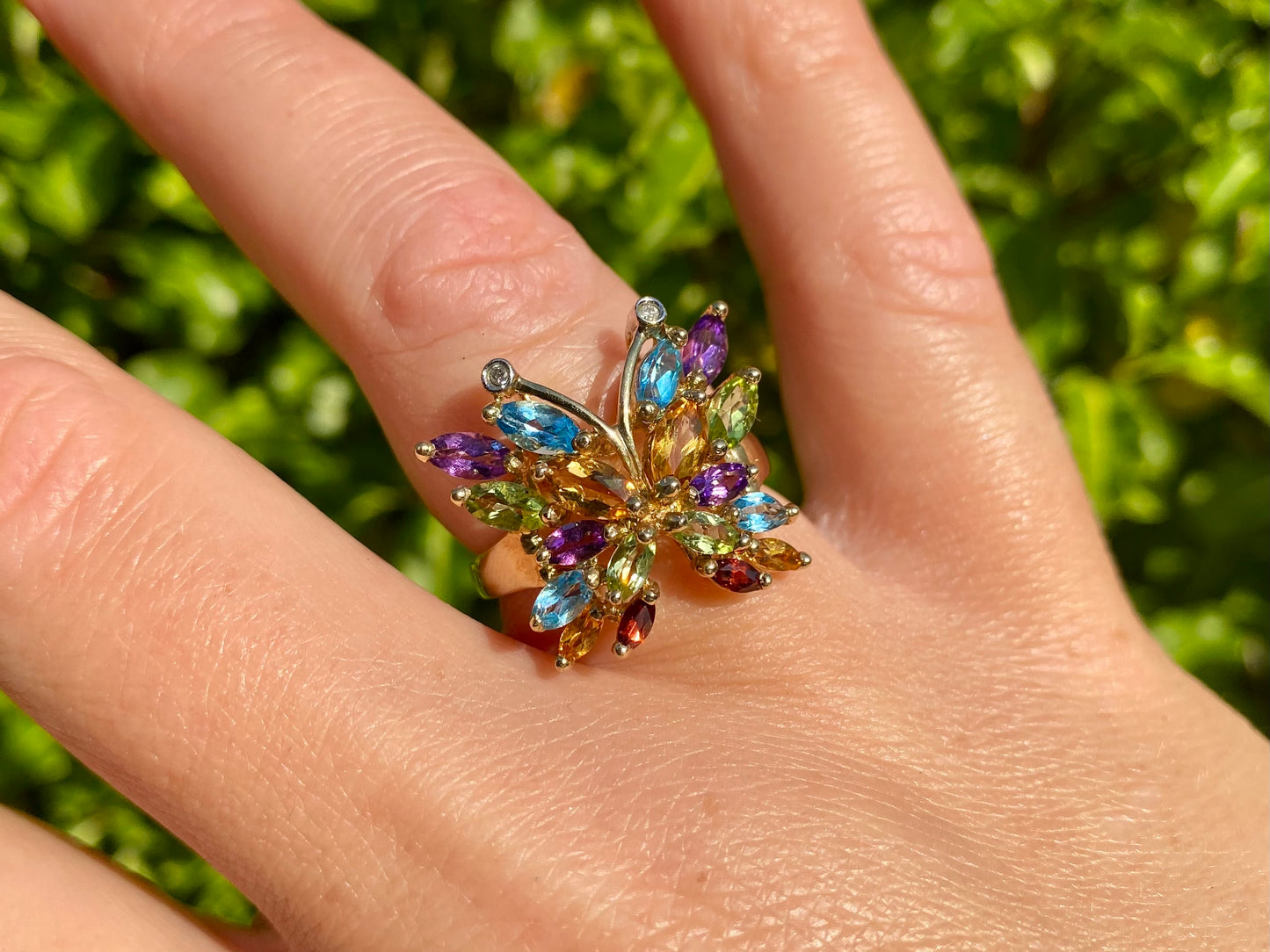 9ct Gold Multi-Gemstone Butterfly Ring
