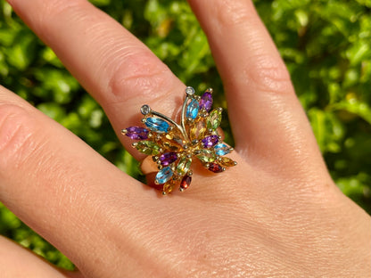 9ct Gold Multi-Gemstone Butterfly Ring