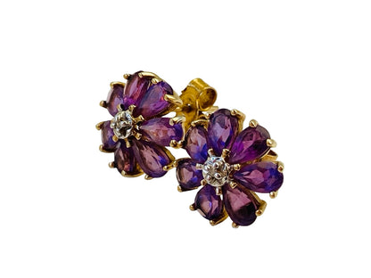 9ct Gold Amethyst & Diamond Earrings
