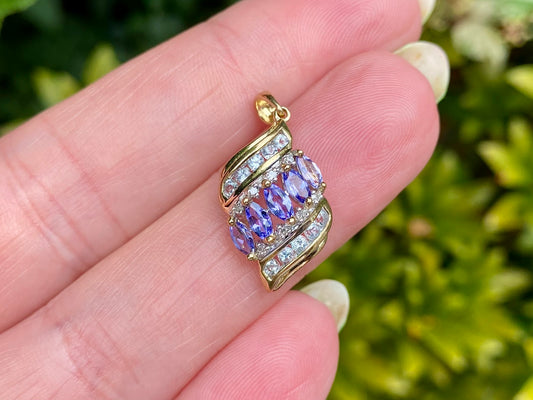 9ct Gold Tanzanite, Aquamarine & Diamond Pendant