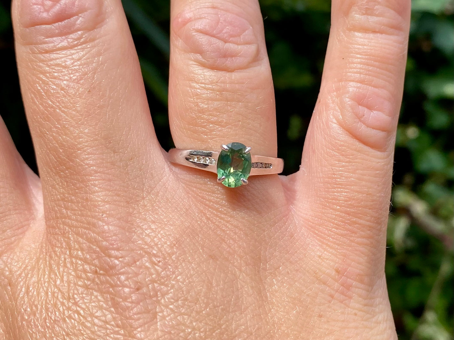 9ct Gold Olive Apatite & Diamond Ring