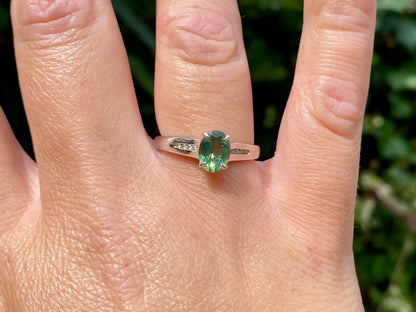 9ct Gold Olive Apatite & Diamond Ring