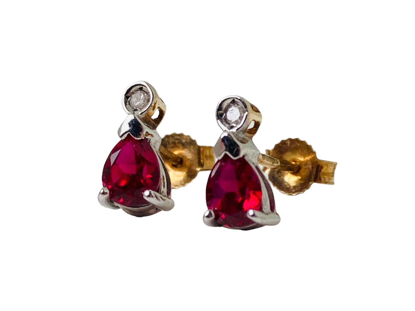 9ct Gold Synthetic Ruby & Diamond Earrings