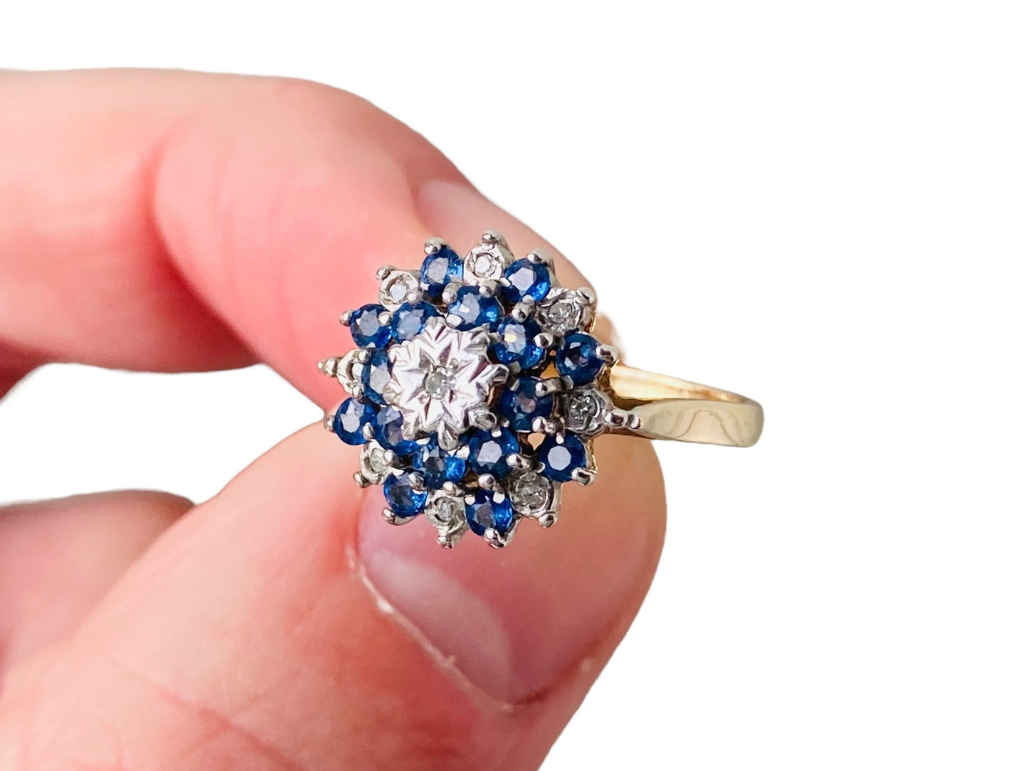 9ct Gold Sapphire & Diamond Cluster Ring