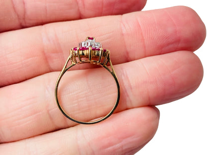 Vintage 9ct Gold Pink Ruby & Diamond Ring