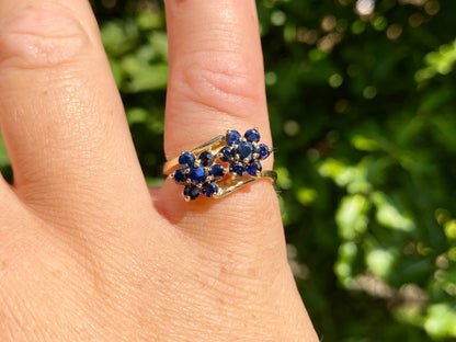 Vintage 9ct Gold Sapphire Double Daisy Ring