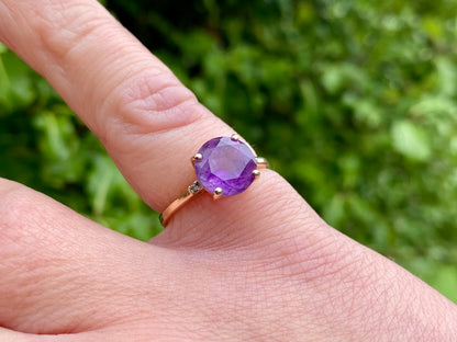9ct Gold Amethyst & Diamond Ring