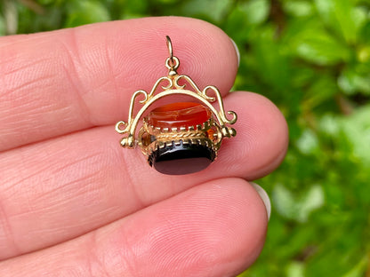 9ct Gold Swivel Bloodstone, Onyx & Carnelian Fob Pendant