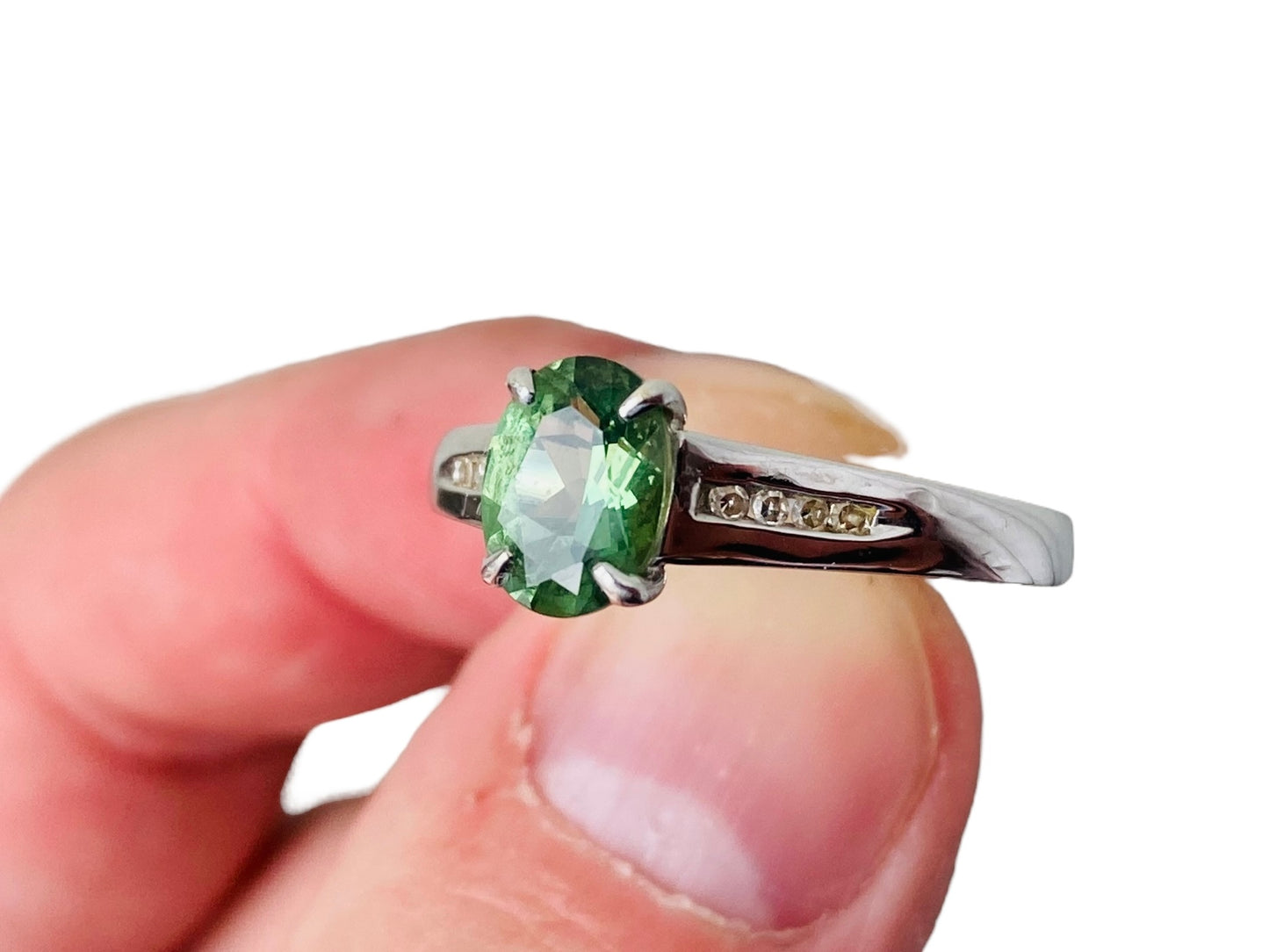 9ct Gold Olive Apatite & Diamond Ring