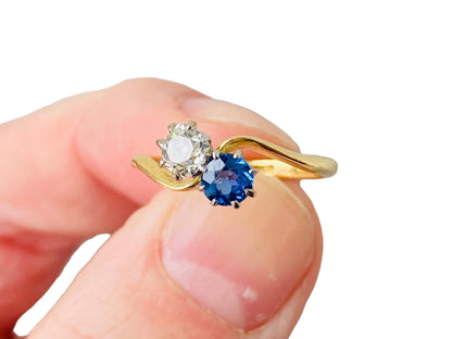 Antique 18ct Gold Sapphire & Diamond Toi Et Moi Ring