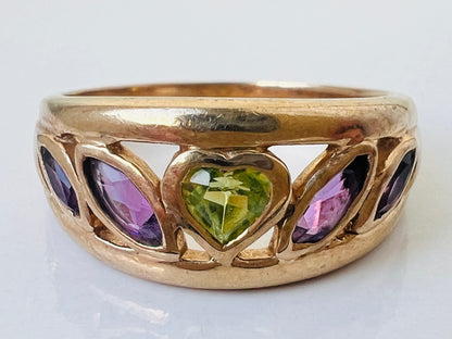 Vintage 9ct Gold Peridot & Amethyst Ring