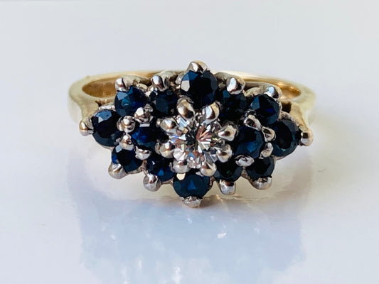 Vintage 9ct Gold Sapphire & Diamond Ring