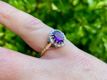 Vintage 9ct Gold Amethyst & Diamond Ring