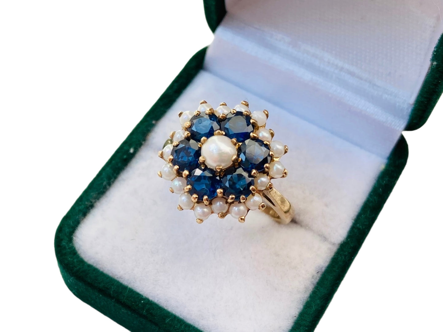 Vintage 9ct Gold Sapphire & Pearl Ring