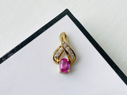 9ct Gold Pink Topaz & Diamond Pendant