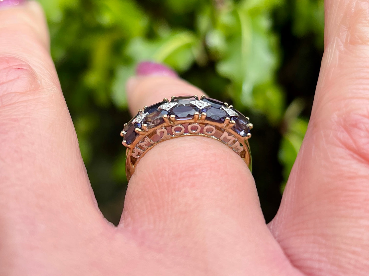 9ct Gold Iolite & Diamond Ring