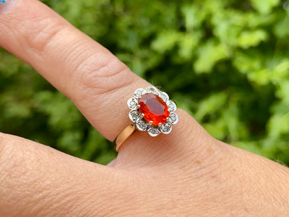 Vintage 9ct Gold Fire Opal & Diamond Ring