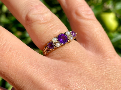 Vintage 9ct Gold Amethyst & Pearl Ring