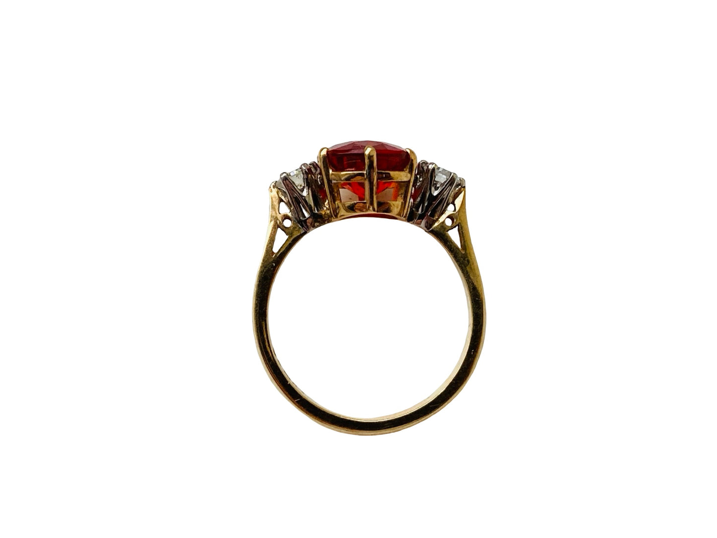 Vintage 9ct Gold Fire Opal & Diamond Ring