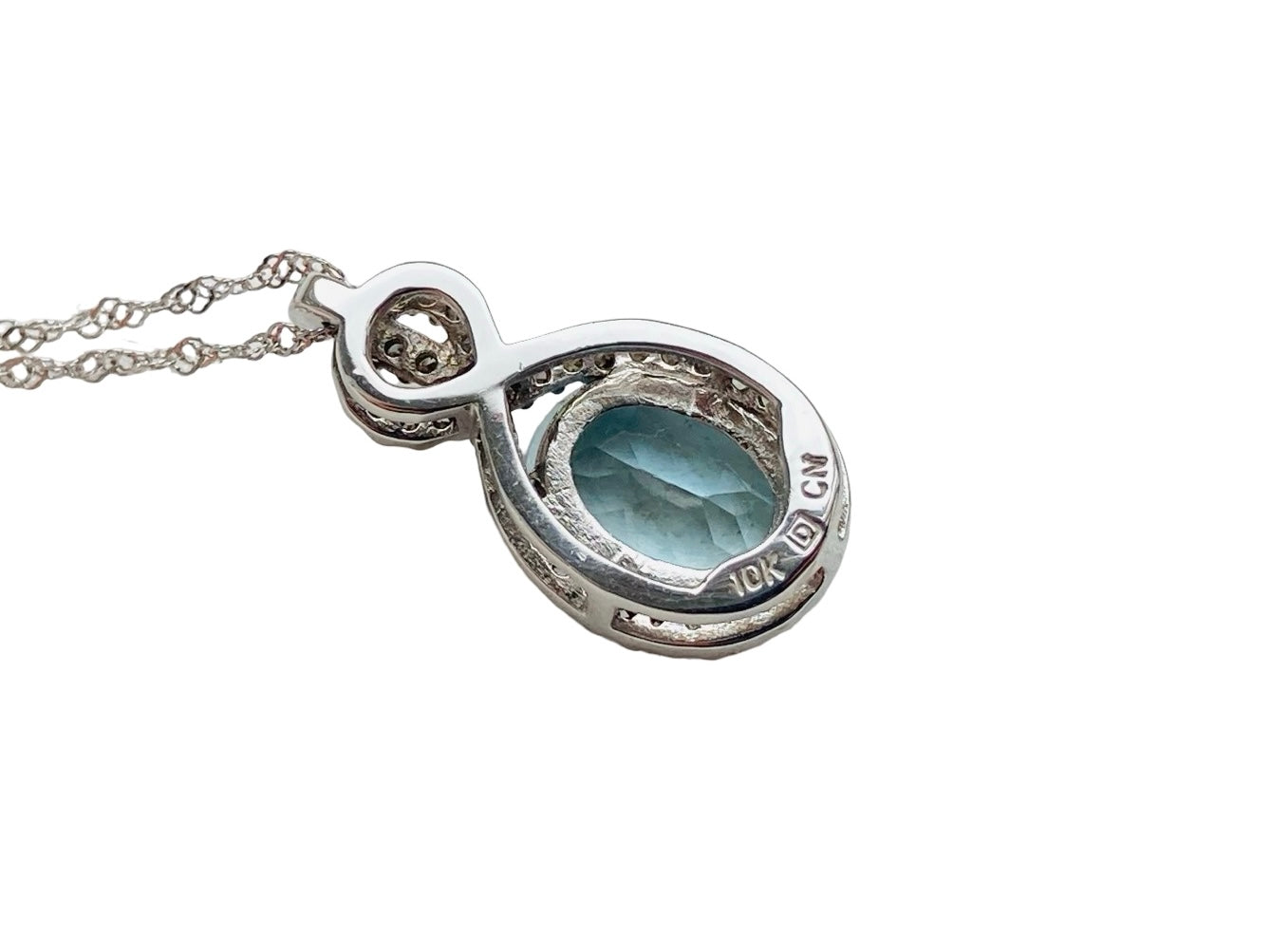 10ct Gold Aquamarine & Diamond Pendant with Necklace