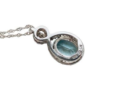 10ct Gold Aquamarine & Diamond Pendant with Necklace
