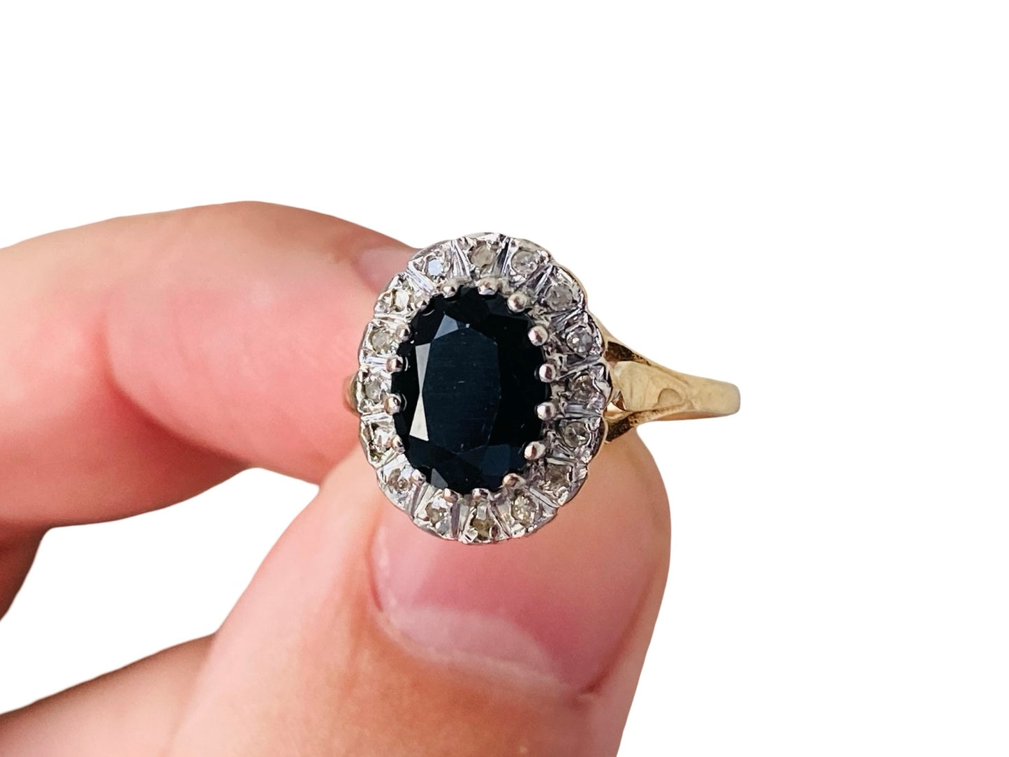 Vintage 9ct Gold Sapphire & Diamond Ring