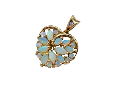 9ct Gold Opal & Diamond Heart Pendant
