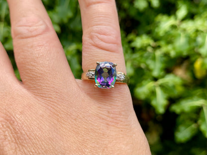 9ct Gold Mystic Topaz & Diamond Ring