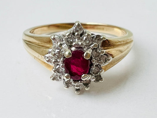 Vintage 9ct Gold Ruby & Diamond Ring