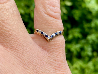 9ct Gold Sapphire & Diamond Wishbone Ring